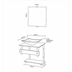 Kit Gabinete Lavatório de vidro Roma Plus Royal Preto 40cm Vildrex