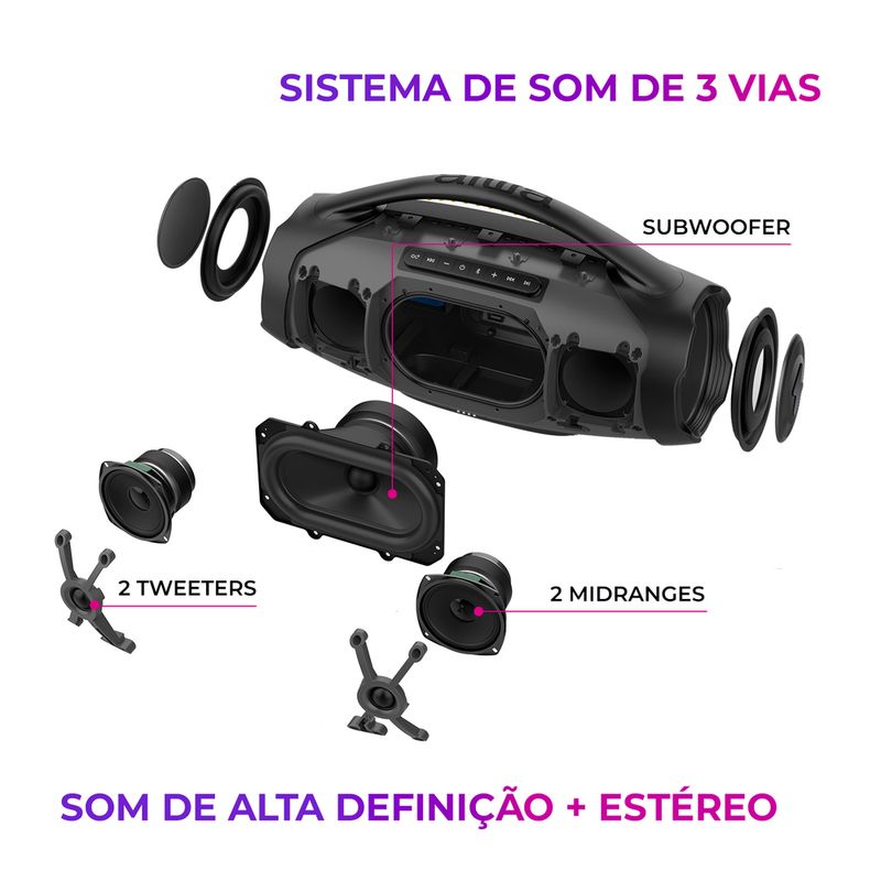 Caixa De Som Boombox Plus 200W Com Bluetooth Função WTS E IP66 Bivolt ...