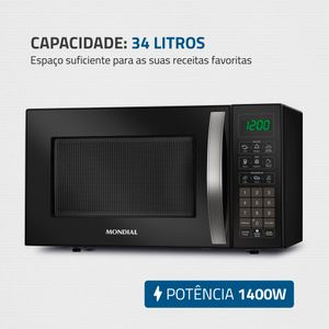 Micro-Ondas 34 Litros com Menu Dia a Dia MO-02-34-B 1400W 220V Preto Mondial