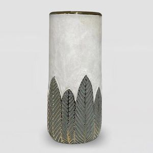 Vaso em Cerâmica 33cm G Sgrafitto Folhas Ouro Hasiera