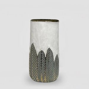 Vaso em Cerâmica 28cm Md Sgrafitto Folhas Ouro Hasiera