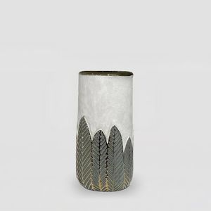 Vaso em Cerâmica 23cm P Sgrafitto Folhas Ouro Hasiera