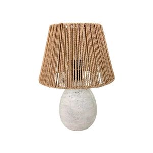 Abajur em Cerâmica com Cúpula em Palha Natural Boho 30CM - Fortec