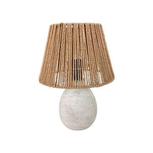 Abajur em Cerâmica com Cúpula em Palha Natural Boho 30CM - Fortec