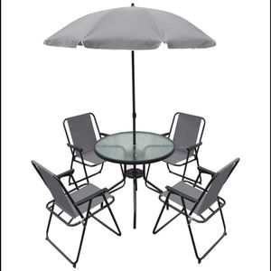 Conjunto de Mesa 4 Cadeiras e Ombrelone Aço Cinza Hasiera