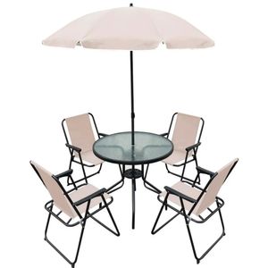 Conjunto de Mesa com 4 Cadeiras e Ombrelone Redondo para Área Externa Bege - Hasiera
