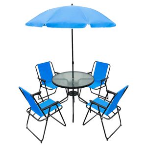 Conjunto de Mesa com 4 Cadeiras e Ombrelone Redondo para Área Externa Azul - Hasiera