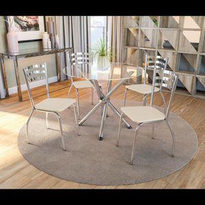 Conjunto Mesa Vidro Com 4 Cadeiras De Metal Cromada Kappesberg