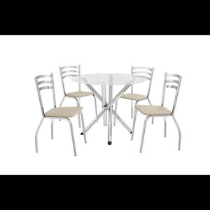 Conjunto Mesa Vidro Com 4 Cadeiras De Metal Cromada Kappesberg