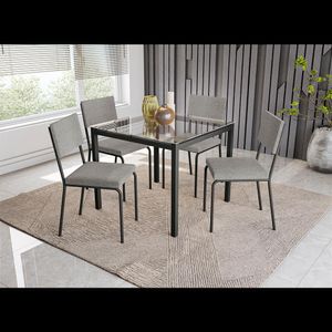 Conjunto Mesa Vidro Com 4 Cadeiras De Metal Preta Kappesberg