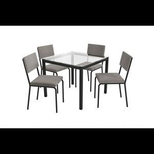 Conjunto Mesa Vidro Com 4 Cadeiras De Metal Preta Kappesberg