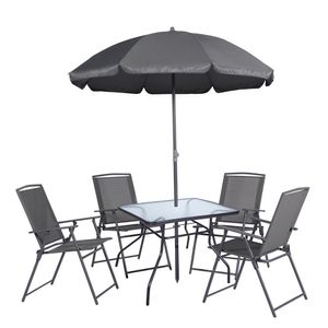Conjunto De Mesa Quadrada Com Cadeiras E Ombrelone Para Área Externa 6 Peças Preto Hasiera