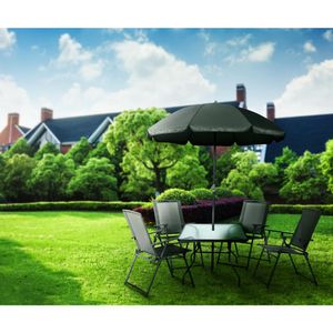 Conjunto De Mesa Quadrada Com Cadeiras E Ombrelone Para Área Externa 6 Peças Preto Hasiera