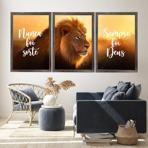Kit 3 Quadros Com Vidro Deus 60X90Cm Arte Propria