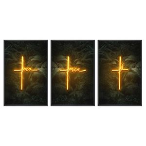 Kit 3 Quadros Com Vidro Fé 40X60Cm Arte Propria