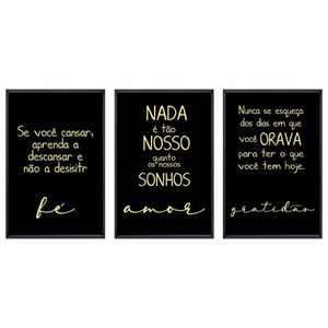 Kit 3 Quadros Com Vidro Sonho 40X60Cm Arte Propria