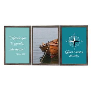 Kit 3 Quadros Com Vidro Deus 30X45Cm Arte Propria