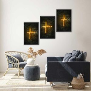 Kit 3 Quadros Com Vidro Fé 40X60Cm Arte Propria