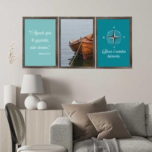 Kit 3 Quadros Com Vidro Deus 30X45Cm Arte Propria