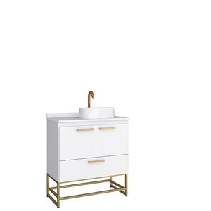 Gabinete Para Banheiro em Madeira Com Tampo de Granito Branco Com Pés Suez Cozimax
