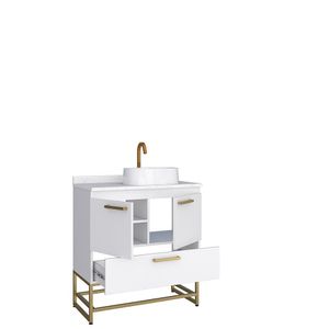 Gabinete Para Banheiro em Madeira Com Tampo de Granito Branco Com Pés Suez Cozimax
