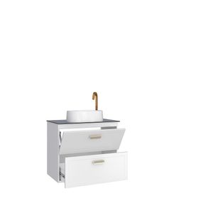 Gabinete Para Banheiro em Aço Com Tampo de Vidro Temperado Branco Odin Cozimax