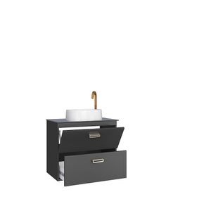 Gabinete Para Banheiro em Aço Com Tampo de Vidro Temperado Preto Odin Cozimax