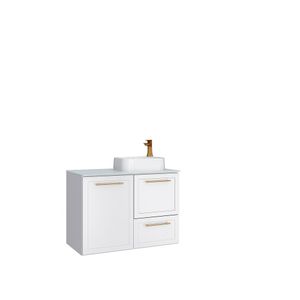 Gabinete Para Banheiro em Aço Com Tampo de Vidro Temperado Branco Jambo Cozimax