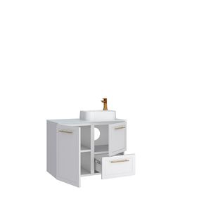 Gabinete Para Banheiro em Aço Com Tampo de Vidro Temperado Branco Jambo Cozimax