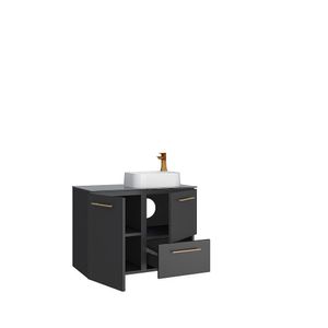 Gabinete Para Banheiro em Aço Com Tampo de Vidro Temperado Preto Jambo Cozimax