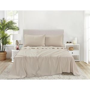 Lençol Toque De Seda Liso Jg Casal 4pcs Bege Jolitex