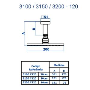 Chuveiro Articulado Teto Metal 30Cm C-120 3100 Fani