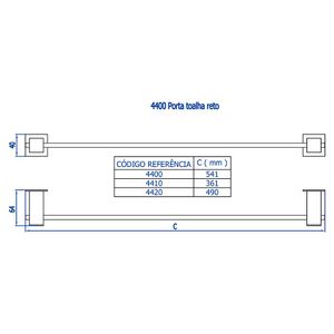 Porta Toalha Reto Longo C-220 4400 Fani