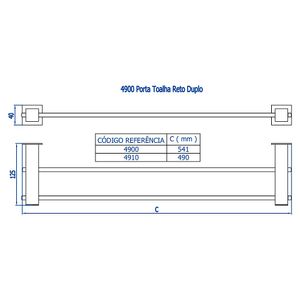 Porta Toalha Reto Duplo Médio Bk-220 4900 Fani