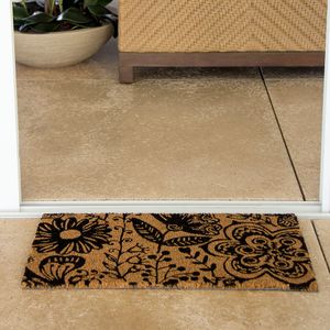 Capacho Em Formato Retângular 60x33Cm Com Superfície Em Fibra De Coco  E Base PVC Folhas de Outono Uzoo