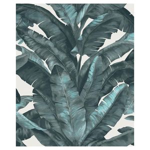 Papel De Parede Unique Un5001 Folhas Azul com Branco Rolo Fechado de 53cm x 10mts Edantex