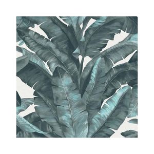 Papel De Parede Unique Un5001 Folhas Azul com Branco Rolo Fechado de 53cm x 10mts Edantex