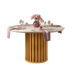 Mesa de Jantar 6 Lugares Com Tampo Chanfrado Redondo Com Vidro Pintado Viena 20633 DJ Móveis