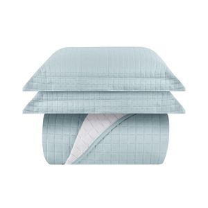 Kit Colcha Casal Lisa 3 Peças Duo Grid Menta Sultan