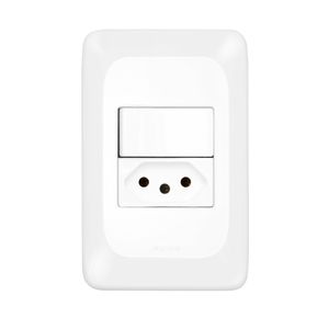 Interruptor Simples 10A + Tomada 2P+T 20A Pial PoP 4x2 Conjunto Suporte e Placa Branca
