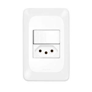 Interruptor Simples + Tomada 2P+T 10A Pial PoP 4x2 Conjunto Suporte e Placa Branca