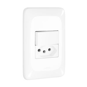 Interruptor Simples 10A + Tomada 2P+T 20A Pial PoP 4x2 Conjunto Suporte e Placa Branca