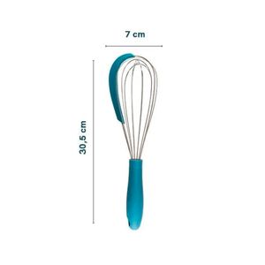 Batedor De Ovos Com Raspador Em Silicone Azul - Oikos