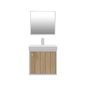Kit gabinete CeRocha Canis com espelheira 40Cm Branco/Berlin Ripado