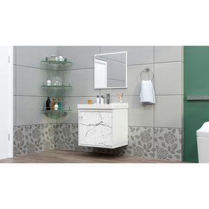 Kit gabinete CeRocha Canis com espelheira 40Cm Branco/Marmore branco