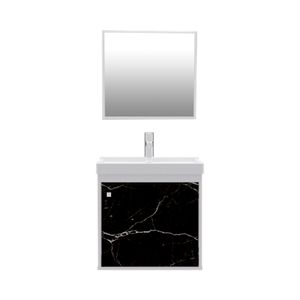 Kit gabinete CeRocha Canis com espelheira 40Cm Branco/Marmore preto