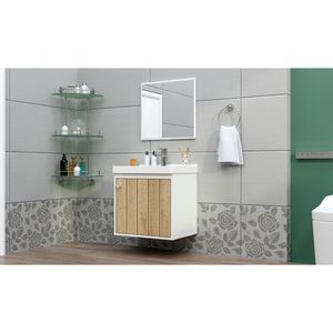 Kit gabinete CeRocha Canis com espelheira 40Cm Branco/Berlin Ripado