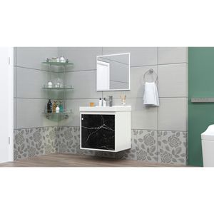 Kit gabinete CeRocha Canis com espelheira 40Cm Branco/Marmore preto