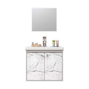 Kit gabinete CeRocha Aster com espelheira 51Cm Branco/Marmore branco