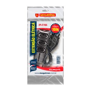 Extensão Megatron 2P + T 220V 10M Preto